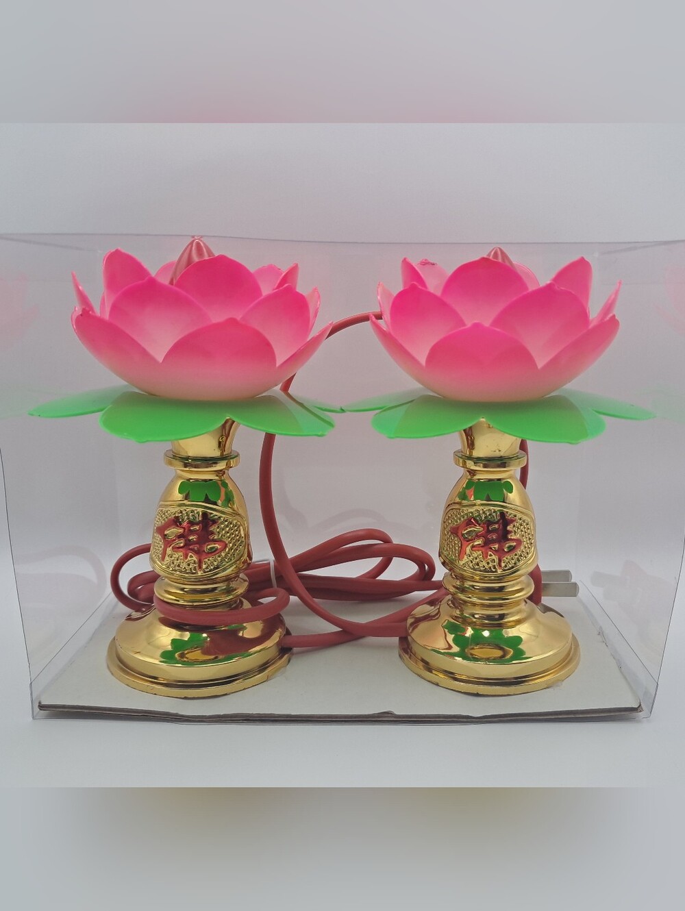 Lotus Lamp Set Bright Pink Glow Sacred Altar Blossom Meditation String Lights